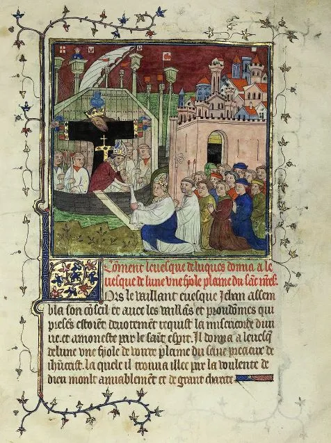 The relic's arrival and the dispute between the two towns — illumination from the Codice Rapondi